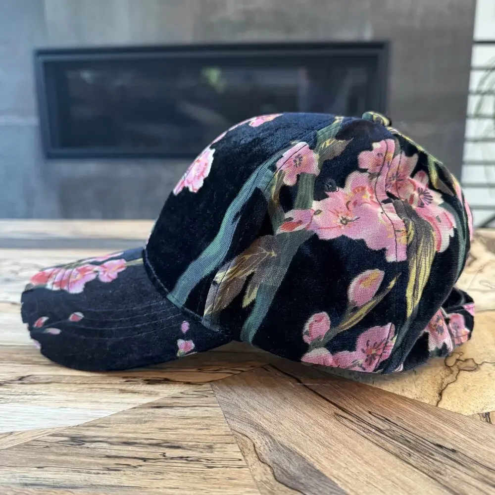 David and Young Black Pink Blossom Floral Velour Baseball Cap - SGCAP11811